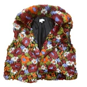 Entro Faux Fur Vest Women S Multicolor Floral Cozy Statement Boutique